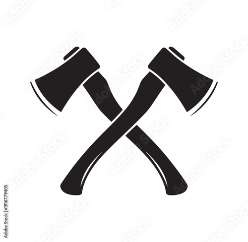 Two crossed axes in a crisscross pattern on white background