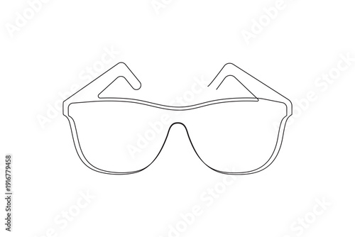 Line drawing of protective eyewear with clear lenses and a sturdy frame