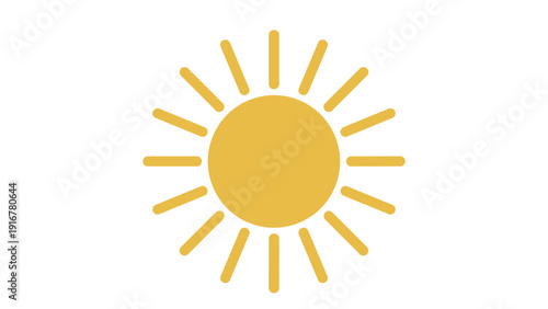 A minimalist yellow sun icon on transparent background