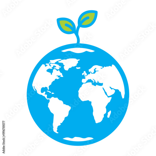 Blue Globe with Sprouting Leaves Illustration.