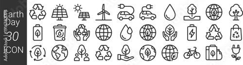 ecology thin line icons,Happy Earth Day! Vector eco illustration for social poster.