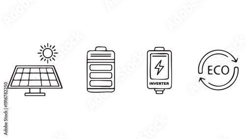 Solar panel battery inverter and eco symbol