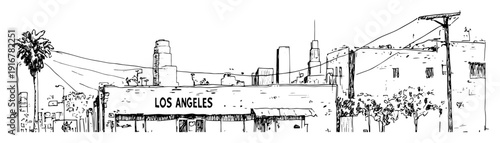 Los angeles urban skyline with rooftops and palm tree line vector illustration