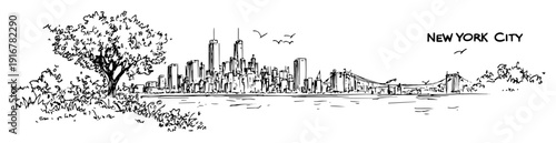 New york city skyline with central park trees hand-drawn vector