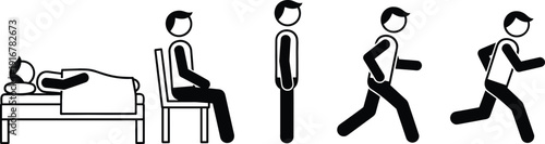 Vector icon set showing human physical activity levels from lying down and sitting to running