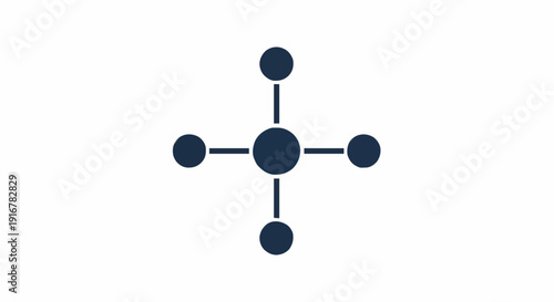 Minimalist abstract icon depicting a central hub with interconnected nodes, symbolizing network communication, data distribution, and a linked technological system structure