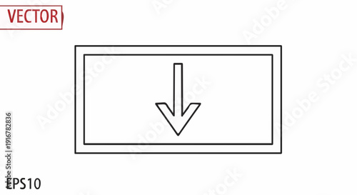 Simple minimalist outline of a downward-pointing arrow within a horizontal rectangular frame, symbolizing direction and guidance