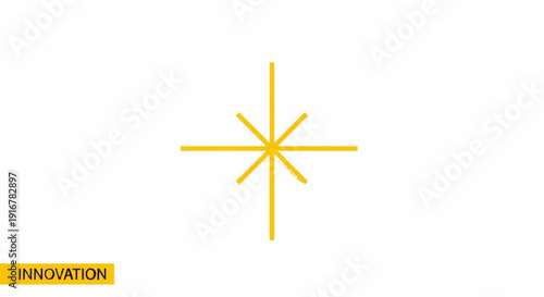A bright yellow starburst symbol representing innovation and new ideas, set against a clean white background with a subtle "INNOVATION" text overlay