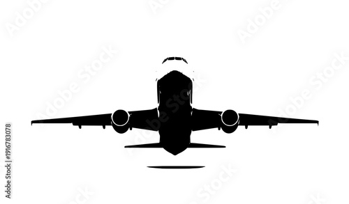 Front Perspective 3D White Passenger Aircraft Taking Off Isolated Minimal Aviation Vector