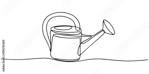 Continuous one line drawing of a watering can. Vector illustration of a garden tool for plants isolated on white background. Minimalist agriculture concept, Watering Can for the Garden Single Line pro
