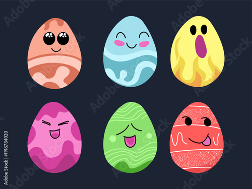 Expressive easter egg characters collection, easter day emoticon collection set