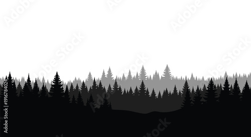 Dark forest landscape with layered tree shapes a striking silhouette