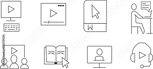 Collection of icons representing video playback and presentation