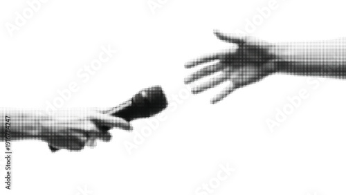 Microphone Exchange Between Hands with Halftone Texture Effect