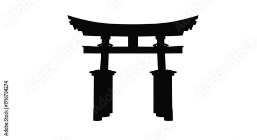 Black torii gate outline against white background japanese style silhouette