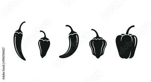 A collection of varied chili pepper shapes in black silhouette