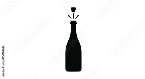 Popping champagne bottle with sparkling effect a dark silhouette