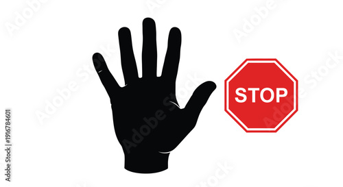 A hand gesture and stop sign displayed as a striking silhouette