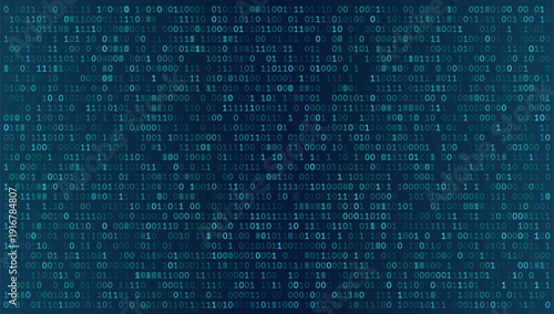 Cybersecurity Binary Data Stream - Abstract Digital Network Grid in Deep Teal and Blue
