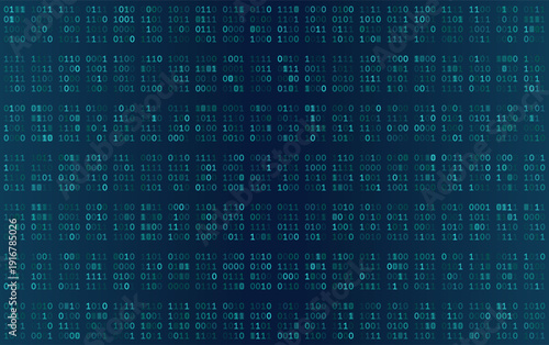 Symmetric Binary Data Grid - Abstract Digital Interface with Central Vignette and Teal Glow