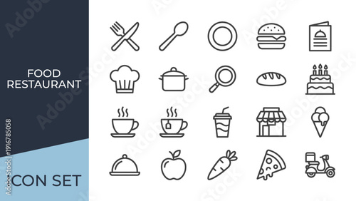 Food Restaurant and Dining Line Icon Set Vector