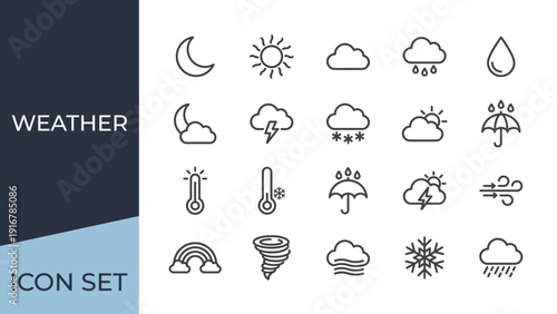 Weather Forecast and Climate Line Icon Set