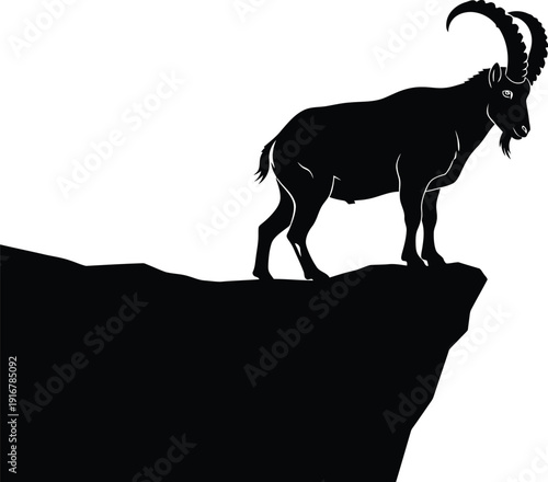 Mountain goat standing on rocky cliff edge silhouette