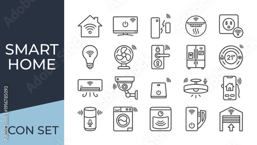 Smart Home Technology Line Icon Set Vector