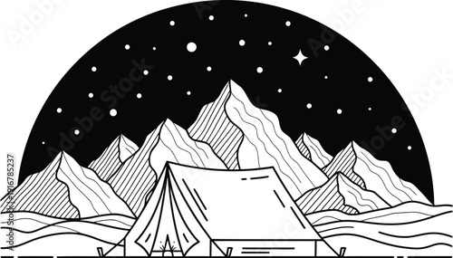 Camping under starry night sky in majestic mountain range landscape