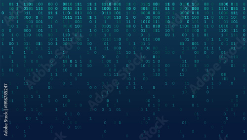 Digital Rainfall - Abstract Binary Code Stream Descending from Top Margin in Deep Teal