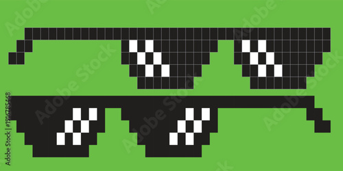 Black pixel glasses. Like a boss meme. Mafia gangster funky logo. Vector illustration graphic design.