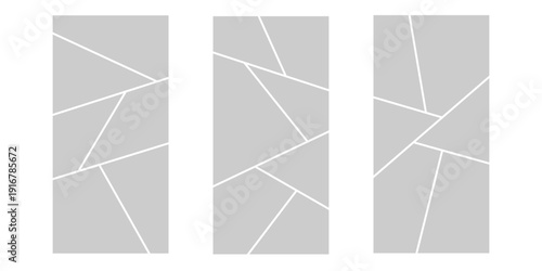 Image collage layout template. Grey mosaic mood board grid collection. Picture frame set. Photo album idea for banner, poster, comic page, flyer, brochure, booklet, memory wall design. Vector pack