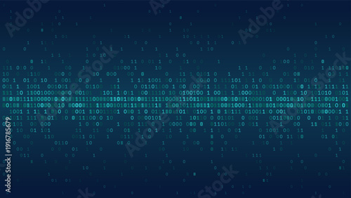 Digital Equator - Central Horizontal Binary Bitstream on Deep Teal Background