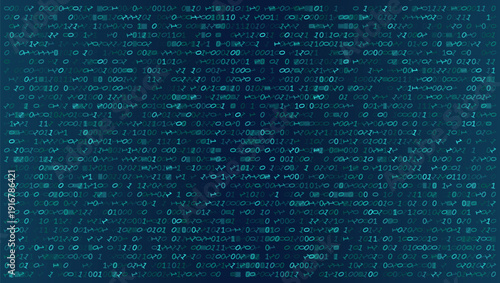 Alien Encryption - Distorted Binary and Script Glyphs on Deep Teal Technical Grid