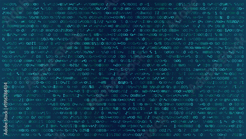 Alien Encryption - Distorted Binary and Script Glyphs on Deep Teal Technical Grid