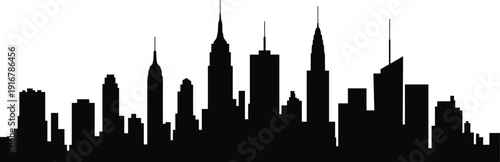 city, skyline, silhouette, New, York, skyscraper, architecture, building, spire, antenna, metropolitan, downtown, tower, contour, vector, black, minimal, design, artwork, horizon, urban