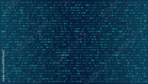 Alien Encryption - Distorted Binary and Script Glyphs on Deep Teal Technical Grid