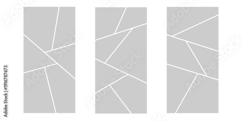 Image collage layout template. Grey mosaic mood board grid collection. Picture frame set. Photo album idea for banner, poster, comic page, flyer, brochure, booklet, memory wall design. Vector pack