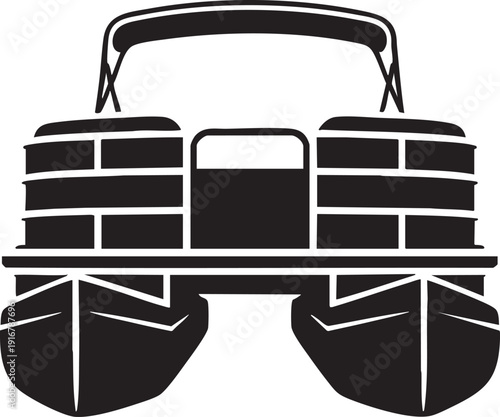 Black silhouette of pontoon boat from front view vector graphic for marine transport