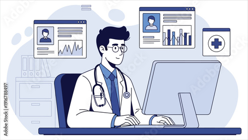 Medical Professional Working on Computer Performing Healthcare Analysis