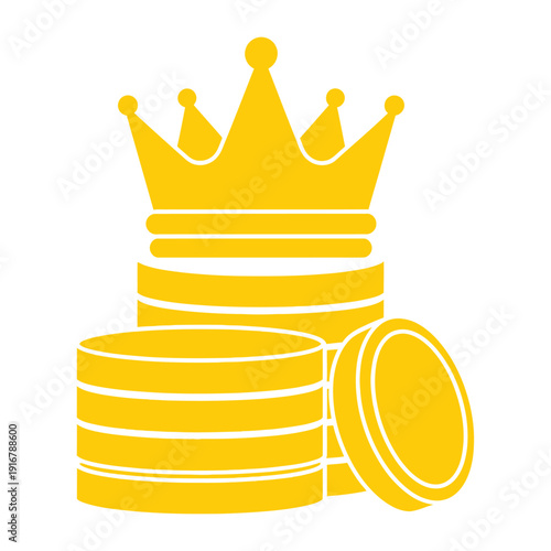 Gold Coins Stacked with Crown on Top.