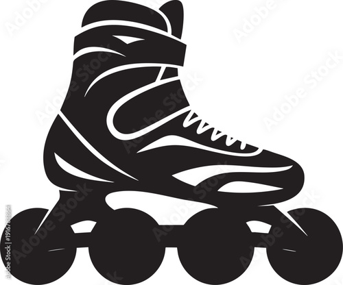 Black silhouette of inline roller skates, sports recreation equipment, active lifestyle