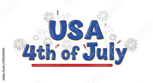 USA 4th of July patriotic icon, vector illustration with fireworks and stars.
