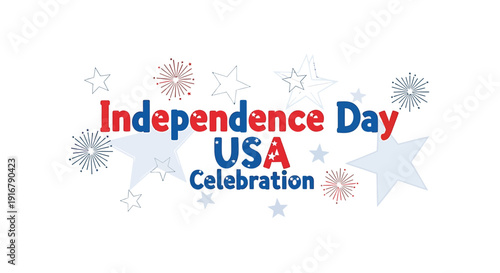 Independence Day USA Celebration icon vector graphic, featuring patriotic stars and fireworks. Includes American flag colors and festive symbols. Created in colorful style with red, 