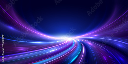 Futuristic digital technology background vector with dynamic neon light trails and high-speed data flow. Abstract concept of fast connectivity and seamless network innovation.