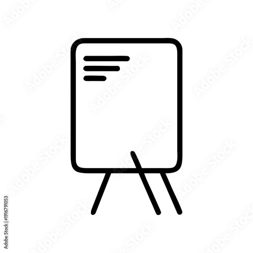 A simple black and white illustration of a standing presentation easel with a blank board
