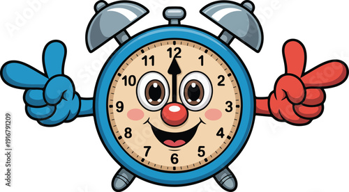 Cute Smiling Alarm Clock Cartoon Icon Set Kids Time Management Concept