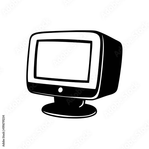 Vintage-style monochrome computer monitor with a rounded base stand