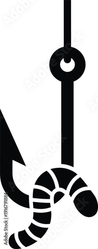 Silhouette Candy cane hanging from hook with fishing lure illustration