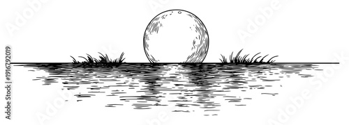 Full moon over water reflection drawing
